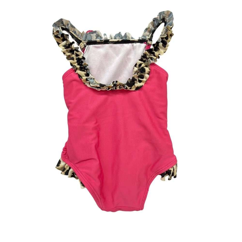 Juicy Couture Toddler Girls One Piece Swimsuit‎ 12M Ruffle Leopard Trim Pink